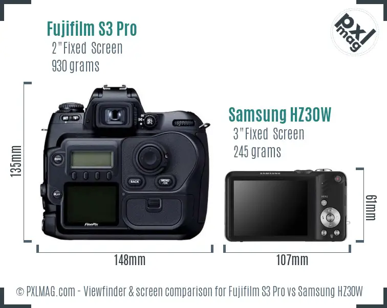 Fujifilm S3 Pro vs Samsung HZ30W Screen and Viewfinder comparison Fujifilm S3 Pro vs Samsung HZ30W Screen and Viewfinder comparison