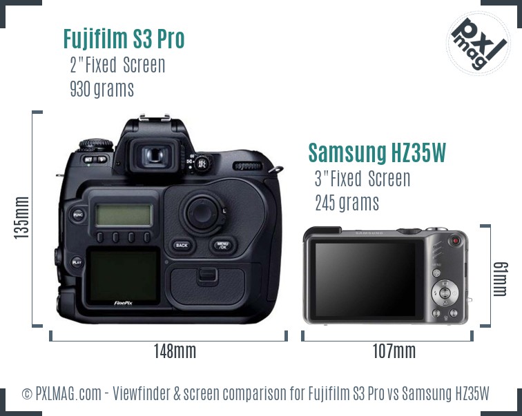 Fujifilm S3 Pro vs Samsung HZ35W Screen and Viewfinder comparison