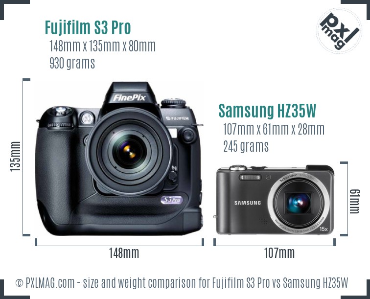 Fujifilm S3 Pro vs Samsung HZ35W size comparison