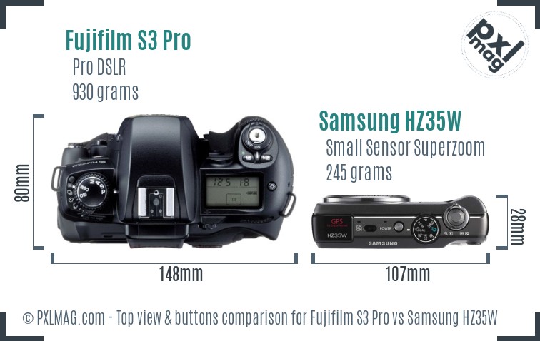 Fujifilm S3 Pro vs Samsung HZ35W top view buttons comparison