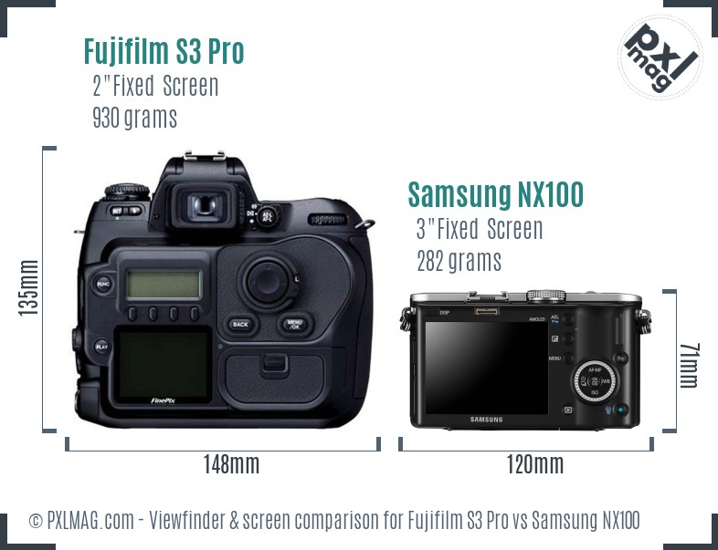 Fujifilm S3 Pro vs Samsung NX100 Screen and Viewfinder comparison