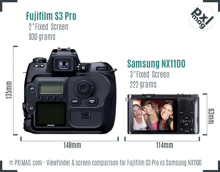 Fujifilm S3 Pro vs Samsung NX1100 Screen and Viewfinder comparison