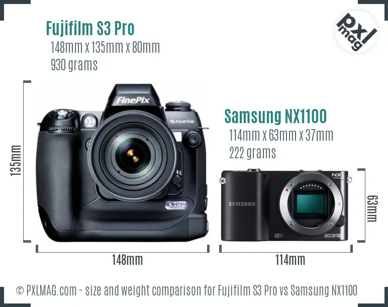Fujifilm S3 Pro vs Samsung NX1100 size comparison