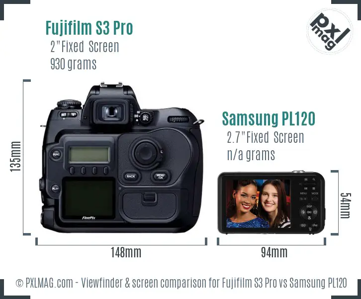 Fujifilm S3 Pro vs Samsung PL120 Screen and Viewfinder comparison