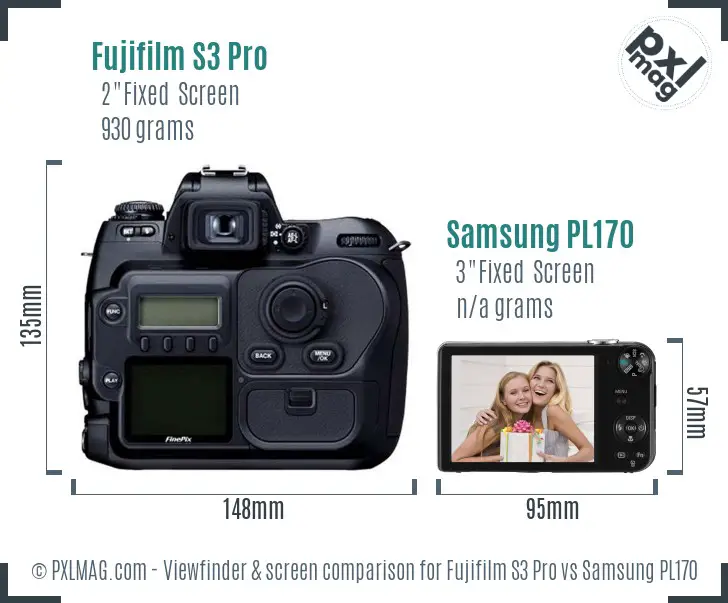 Fujifilm S3 Pro vs Samsung PL170 Screen and Viewfinder comparison