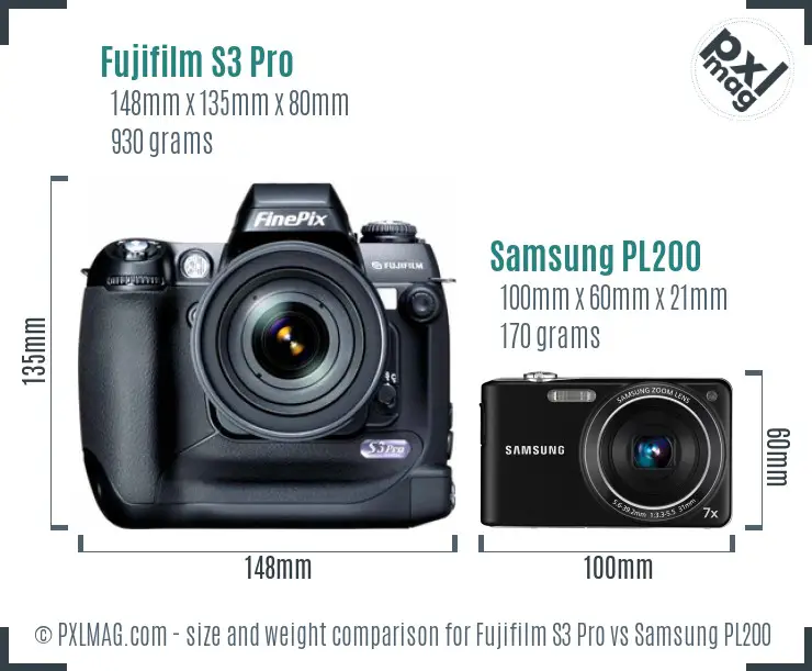 Fujifilm S3 Pro vs Samsung PL200 size comparison