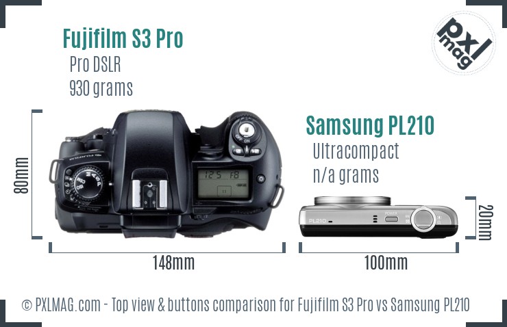 Fujifilm S3 Pro vs Samsung PL210 top view buttons comparison