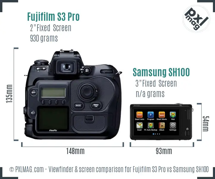 Fujifilm S3 Pro vs Samsung SH100 Screen and Viewfinder comparison