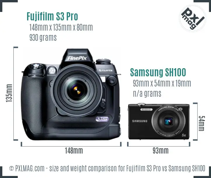 Fujifilm S3 Pro vs Samsung SH100 size comparison