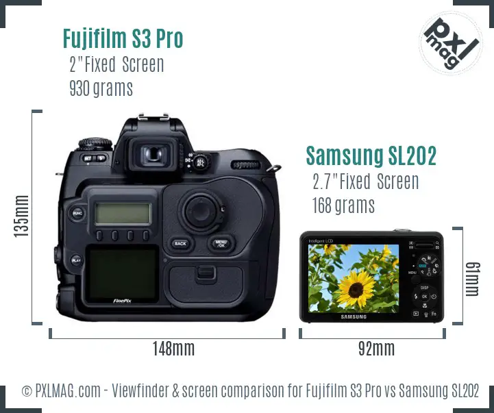 Fujifilm S3 Pro vs Samsung SL202 Screen and Viewfinder comparison