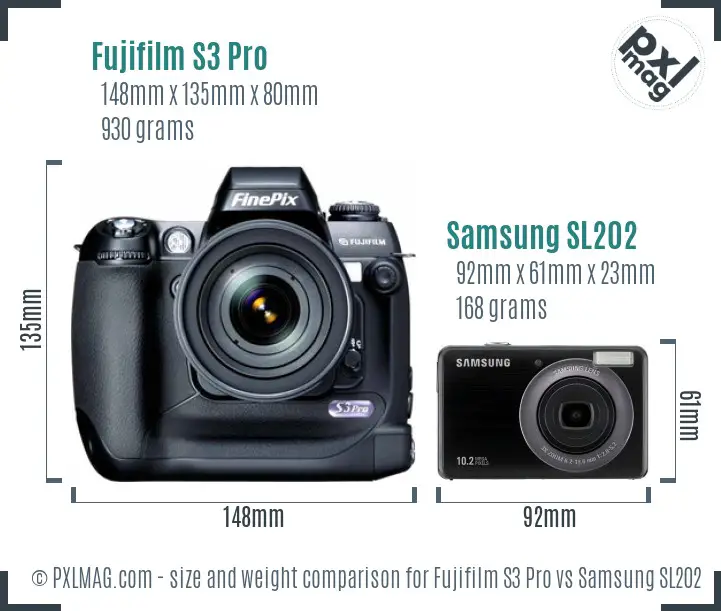 Fujifilm S3 Pro vs Samsung SL202 size comparison