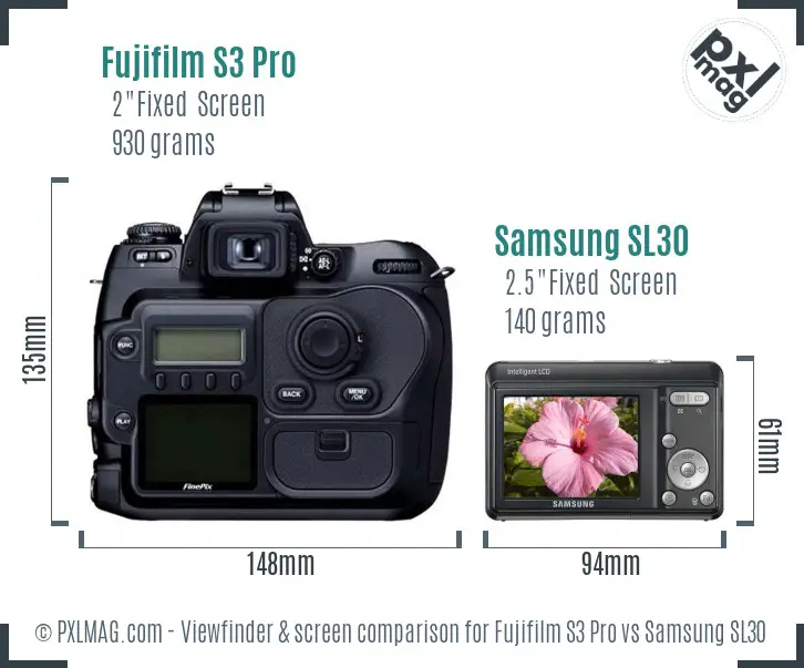 Fujifilm S3 Pro vs Samsung SL30 Screen and Viewfinder comparison Fujifilm S3 Pro vs Samsung SL30 Screen and Viewfinder comparison