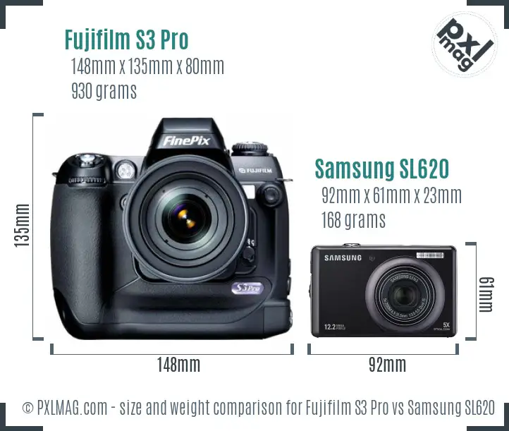 Fujifilm S3 Pro vs Samsung SL620 size comparison