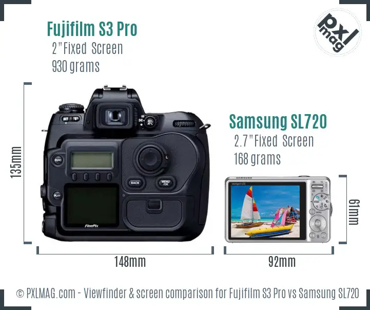 Fujifilm S3 Pro vs Samsung SL720 Screen and Viewfinder comparison