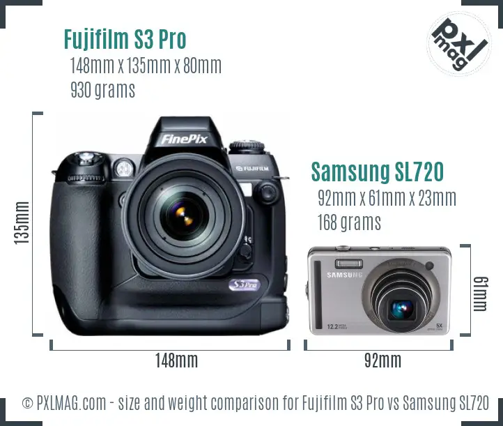 Fujifilm S3 Pro vs Samsung SL720 size comparison