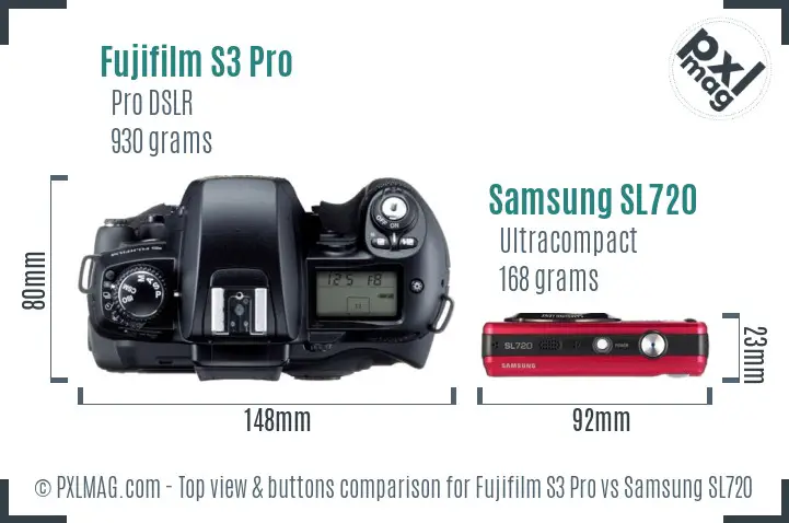 Fujifilm S3 Pro vs Samsung SL720 top view buttons comparison