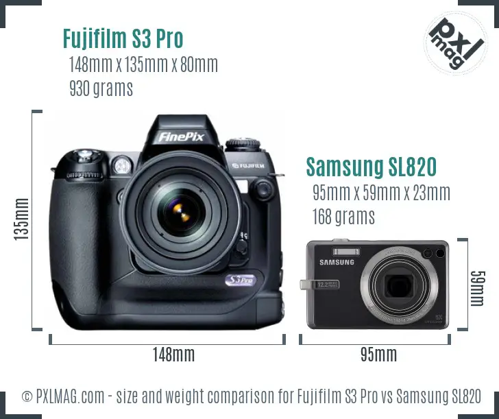 Fujifilm S3 Pro vs Samsung SL820 size comparison