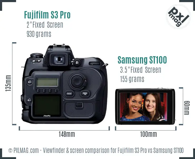 Fujifilm S3 Pro vs Samsung ST100 Screen and Viewfinder comparison