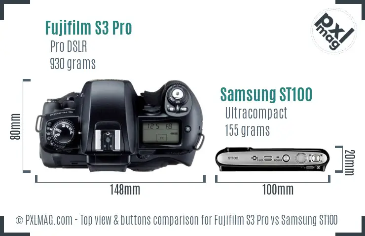Fujifilm S3 Pro vs Samsung ST100 top view buttons comparison