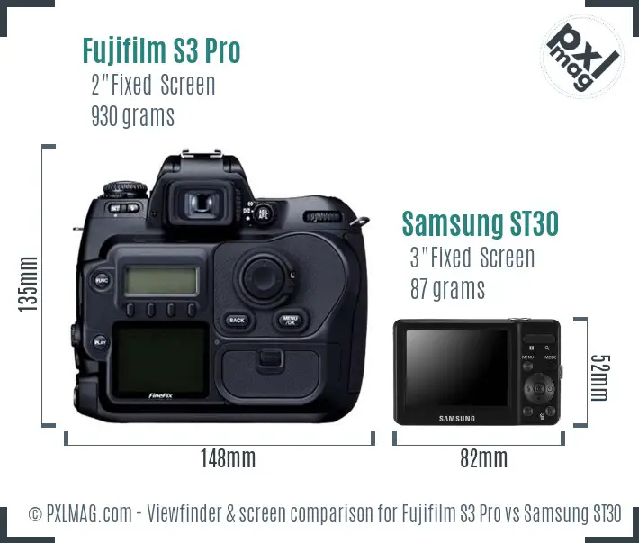 Fujifilm S3 Pro vs Samsung ST30 Screen and Viewfinder comparison
