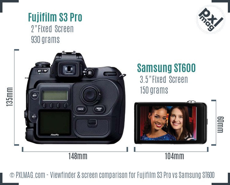 Fujifilm S3 Pro vs Samsung ST600 Screen and Viewfinder comparison