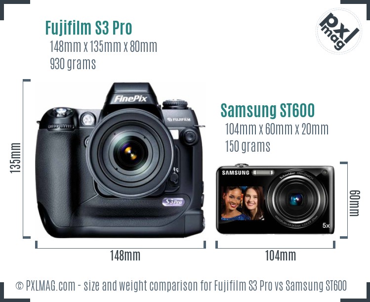 Fujifilm S3 Pro vs Samsung ST600 size comparison