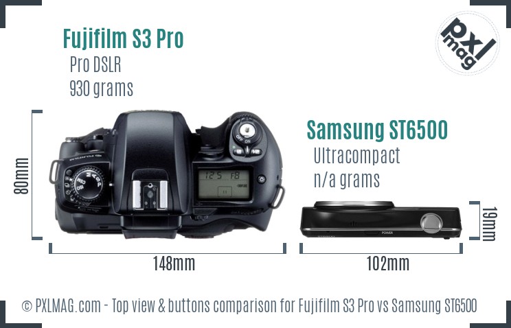 Fujifilm S3 Pro vs Samsung ST6500 top view buttons comparison