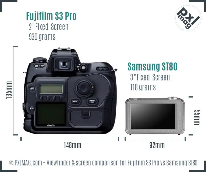 Fujifilm S3 Pro vs Samsung ST80 Screen and Viewfinder comparison Fujifilm S3 Pro vs Samsung ST80 Screen and Viewfinder comparison