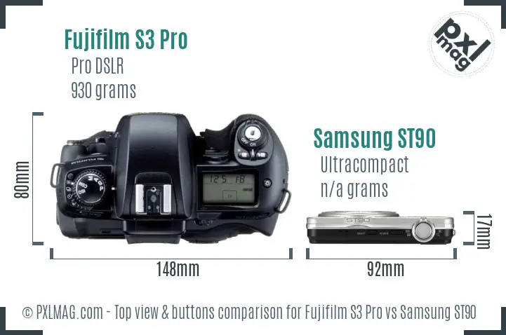 Fujifilm S3 Pro vs Samsung ST90 top view buttons comparison Fujifilm S3 Pro vs Samsung ST90 top view buttons comparison