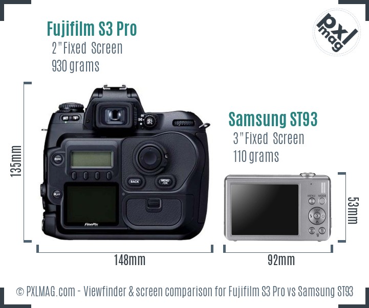 Fujifilm S3 Pro vs Samsung ST93 Screen and Viewfinder comparison