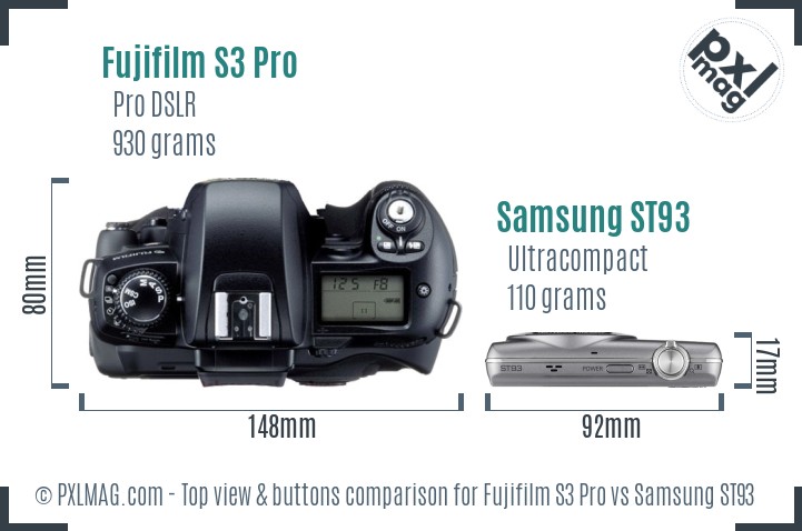 Fujifilm S3 Pro vs Samsung ST93 top view buttons comparison