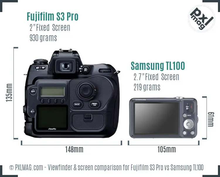 Fujifilm S3 Pro vs Samsung TL100 Screen and Viewfinder comparison