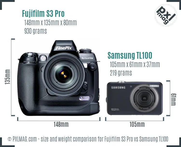 Fujifilm S3 Pro vs Samsung TL100 size comparison