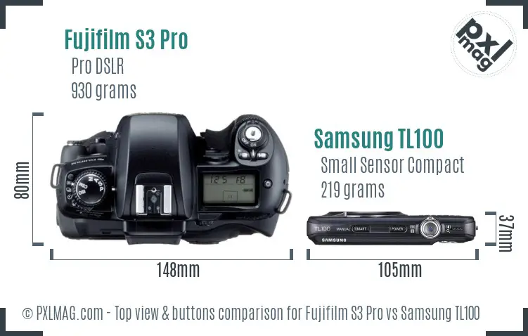 Fujifilm S3 Pro vs Samsung TL100 top view buttons comparison
