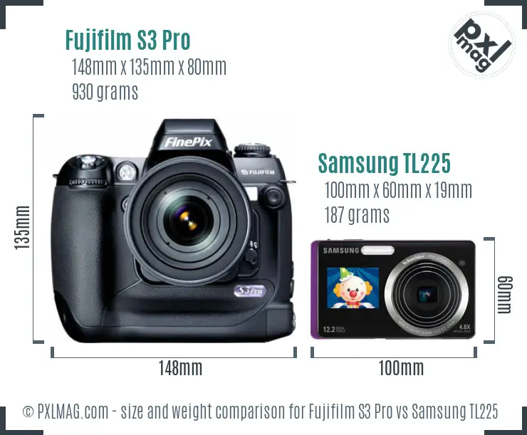 Fujifilm S3 Pro vs Samsung TL225 size comparison