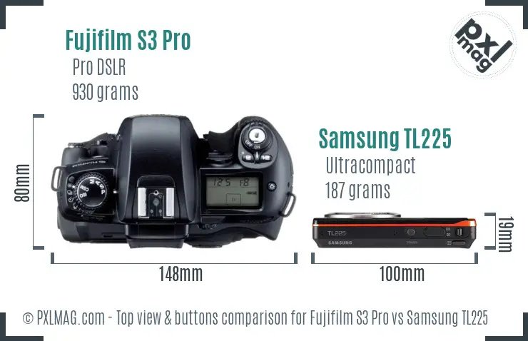 Fujifilm S3 Pro vs Samsung TL225 top view buttons comparison