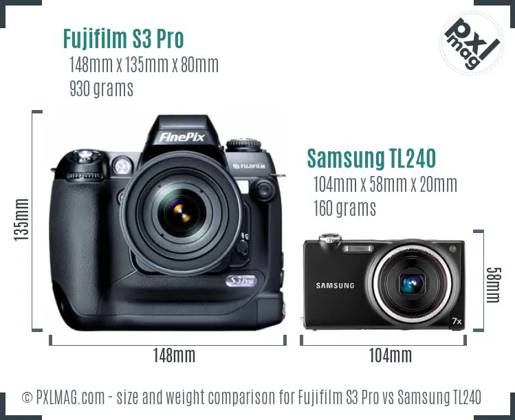 Fujifilm S3 Pro vs Samsung TL240 size comparison