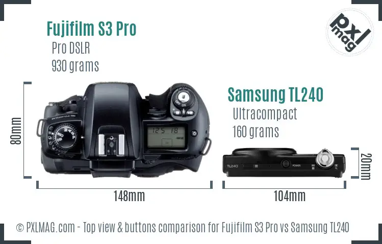 Fujifilm S3 Pro vs Samsung TL240 top view buttons comparison