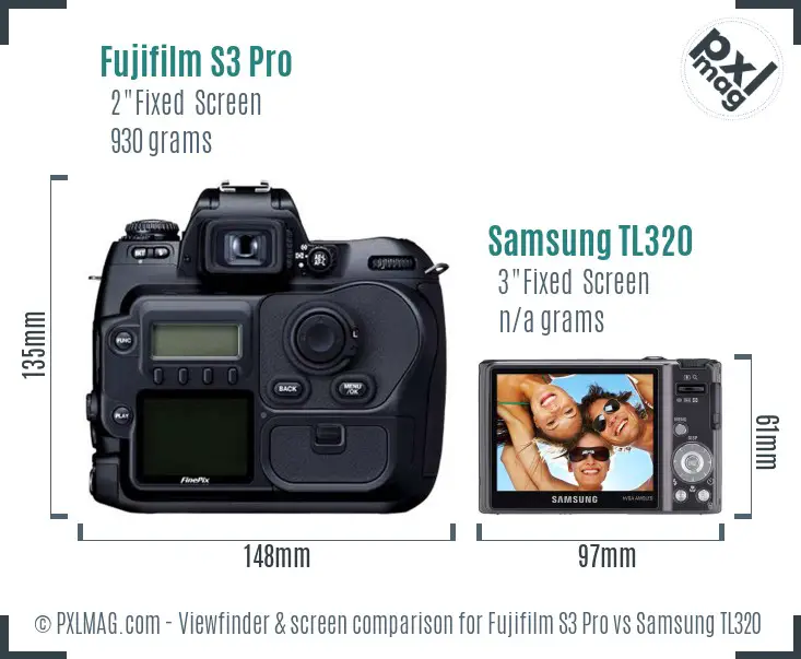Fujifilm S3 Pro vs Samsung TL320 Screen and Viewfinder comparison