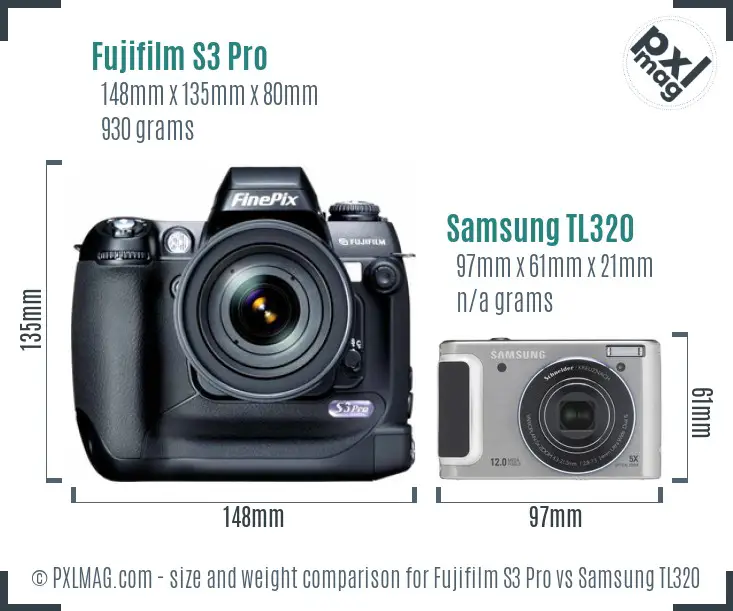 Fujifilm S3 Pro vs Samsung TL320 size comparison