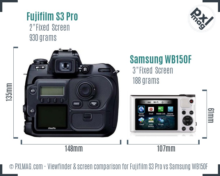 Fujifilm S3 Pro vs Samsung WB150F Screen and Viewfinder comparison