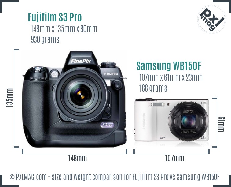Fujifilm S3 Pro vs Samsung WB150F size comparison