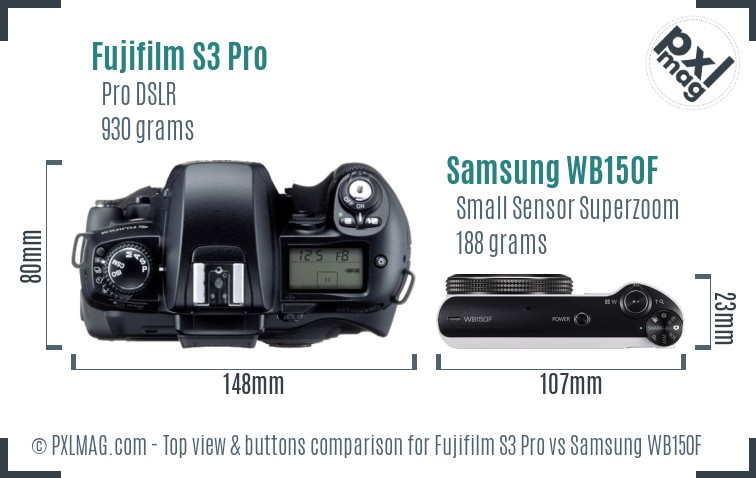 Fujifilm S3 Pro vs Samsung WB150F top view buttons comparison