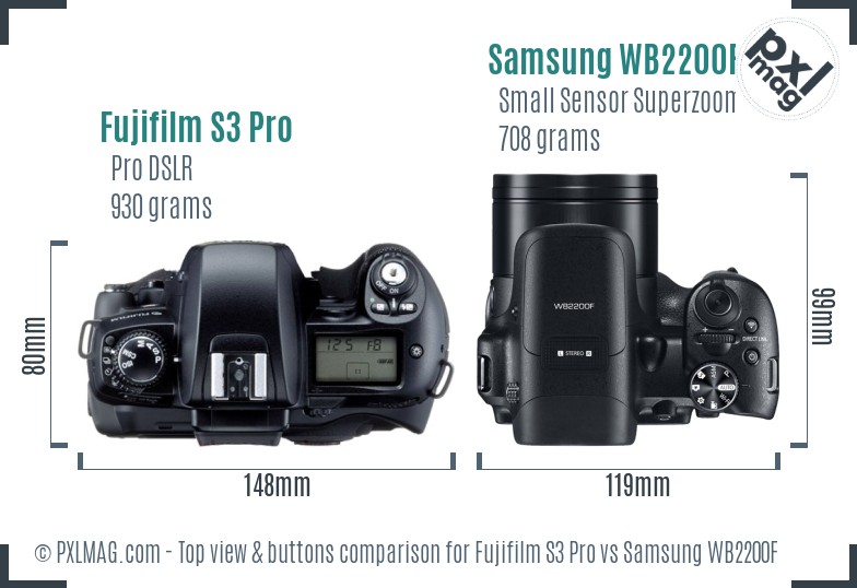 Fujifilm S3 Pro vs Samsung WB2200F top view buttons comparison