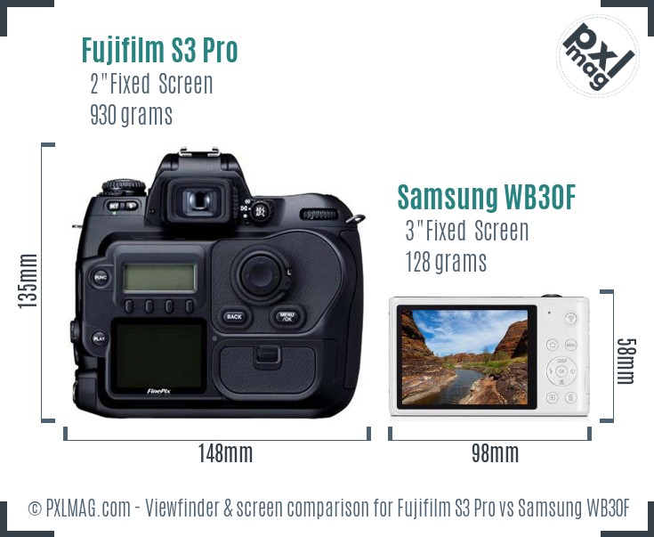 Fujifilm S3 Pro vs Samsung WB30F Screen and Viewfinder comparison