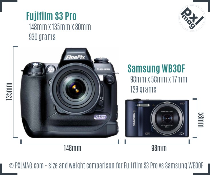 Fujifilm S3 Pro vs Samsung WB30F size comparison