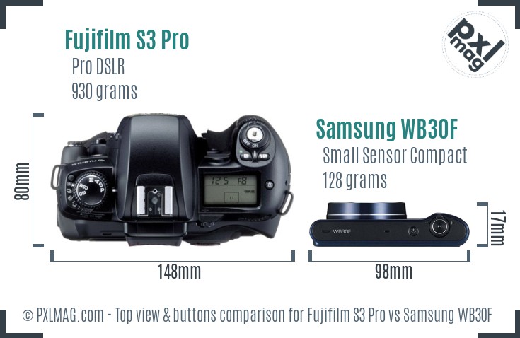 Fujifilm S3 Pro vs Samsung WB30F top view buttons comparison