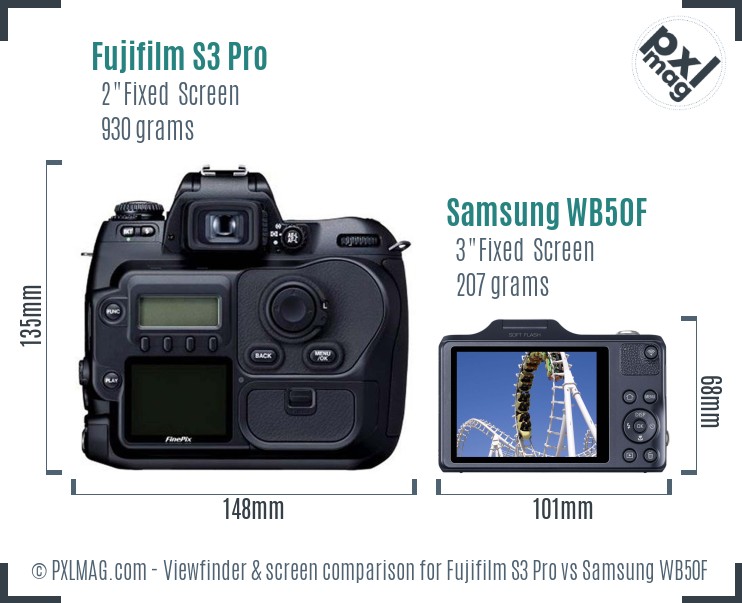 Fujifilm S3 Pro vs Samsung WB50F Screen and Viewfinder comparison