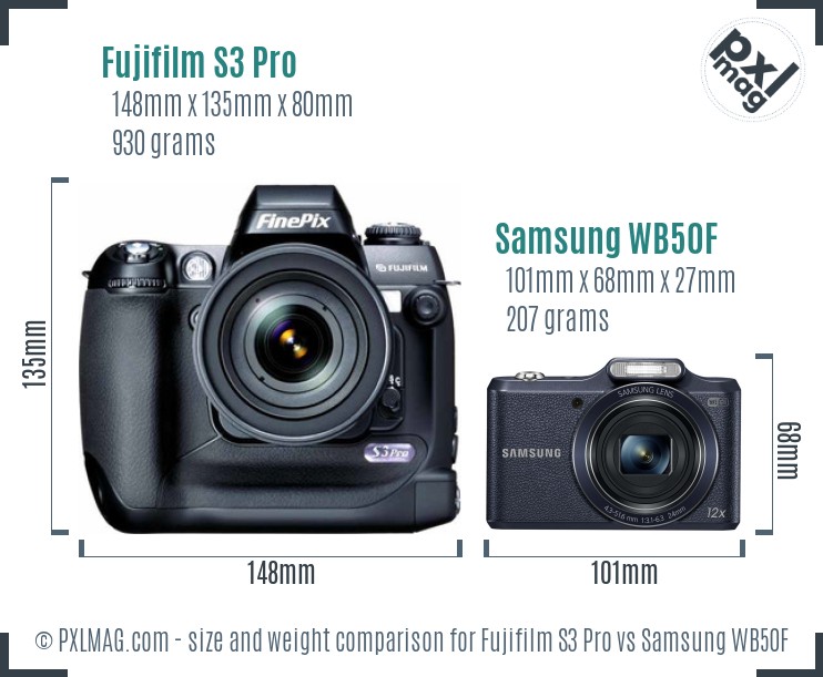 Fujifilm S3 Pro vs Samsung WB50F size comparison
