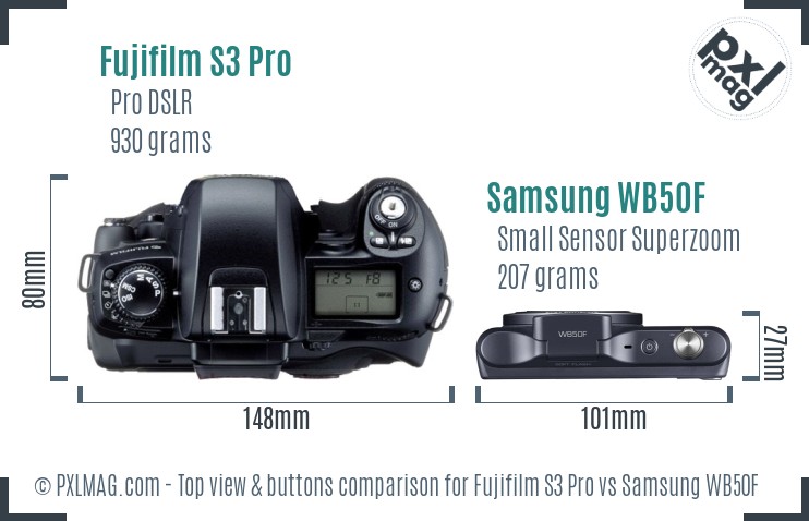 Fujifilm S3 Pro vs Samsung WB50F top view buttons comparison